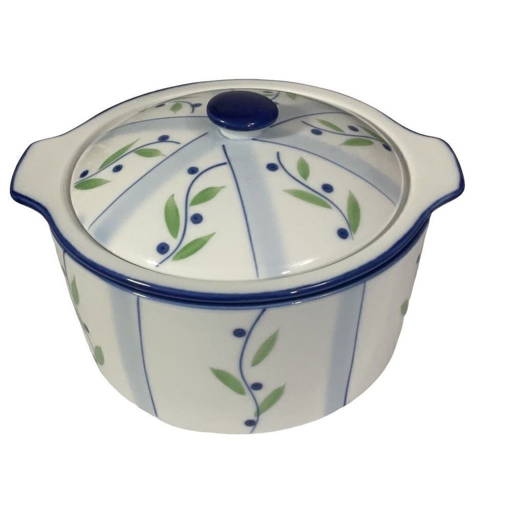Cook Street Side Dish Warmer 3 pc Glazed Porcelain Blueberry Vine